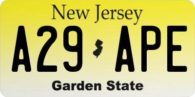 NJ license plate A29APE