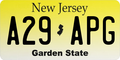 NJ license plate A29APG