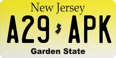 NJ license plate A29APK