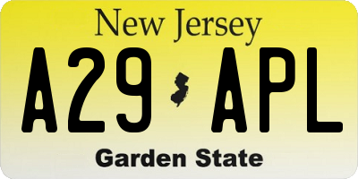 NJ license plate A29APL