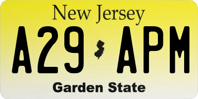 NJ license plate A29APM