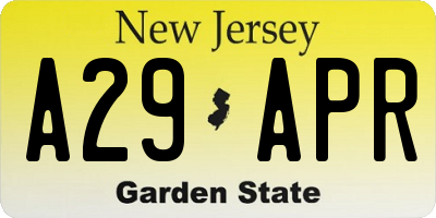 NJ license plate A29APR