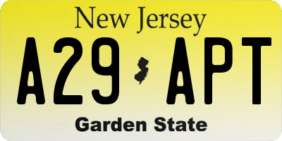 NJ license plate A29APT