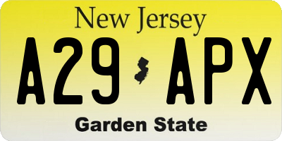 NJ license plate A29APX