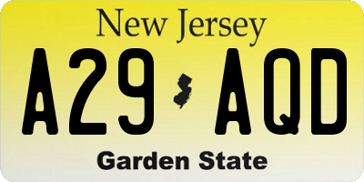NJ license plate A29AQD