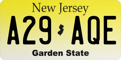 NJ license plate A29AQE