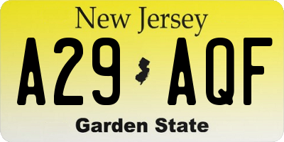NJ license plate A29AQF