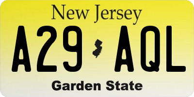 NJ license plate A29AQL