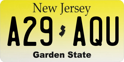 NJ license plate A29AQU