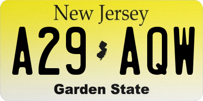 NJ license plate A29AQW