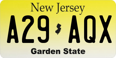 NJ license plate A29AQX
