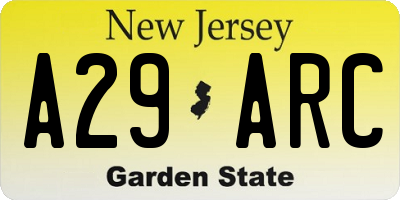 NJ license plate A29ARC