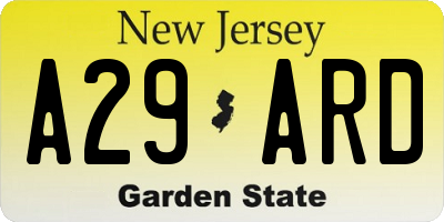NJ license plate A29ARD