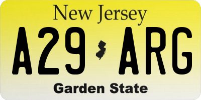 NJ license plate A29ARG