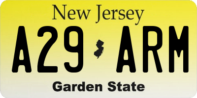 NJ license plate A29ARM