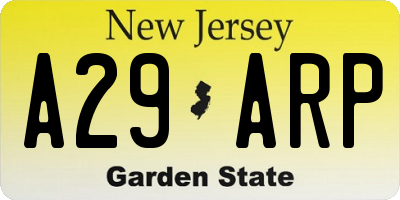 NJ license plate A29ARP