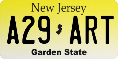 NJ license plate A29ART