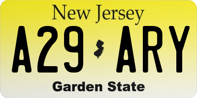 NJ license plate A29ARY