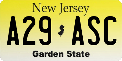 NJ license plate A29ASC