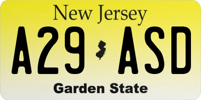 NJ license plate A29ASD