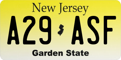NJ license plate A29ASF
