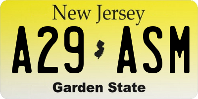 NJ license plate A29ASM