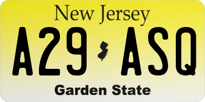 NJ license plate A29ASQ