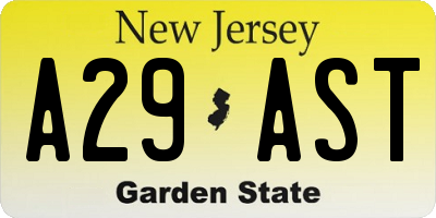 NJ license plate A29AST