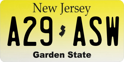 NJ license plate A29ASW