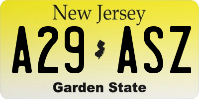 NJ license plate A29ASZ