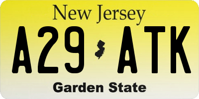 NJ license plate A29ATK