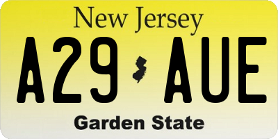 NJ license plate A29AUE