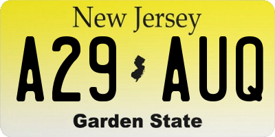 NJ license plate A29AUQ
