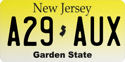 NJ license plate A29AUX