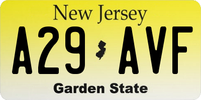 NJ license plate A29AVF