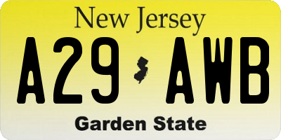 NJ license plate A29AWB