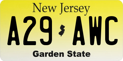 NJ license plate A29AWC