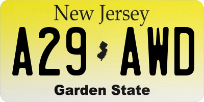 NJ license plate A29AWD