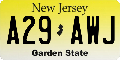 NJ license plate A29AWJ