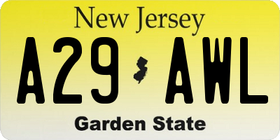 NJ license plate A29AWL