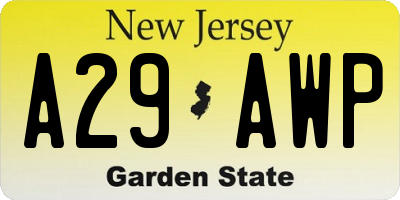 NJ license plate A29AWP