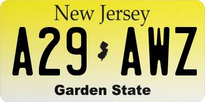 NJ license plate A29AWZ