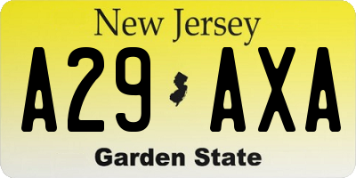NJ license plate A29AXA