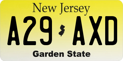 NJ license plate A29AXD
