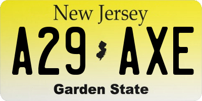 NJ license plate A29AXE