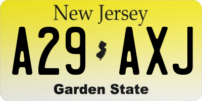 NJ license plate A29AXJ