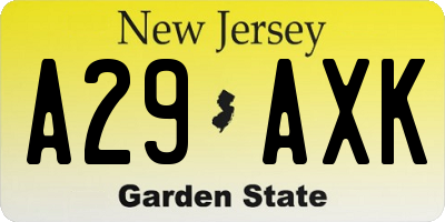NJ license plate A29AXK
