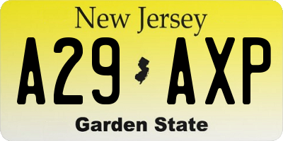 NJ license plate A29AXP