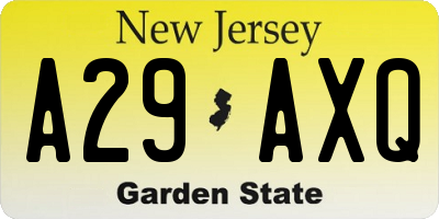 NJ license plate A29AXQ