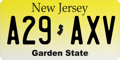 NJ license plate A29AXV